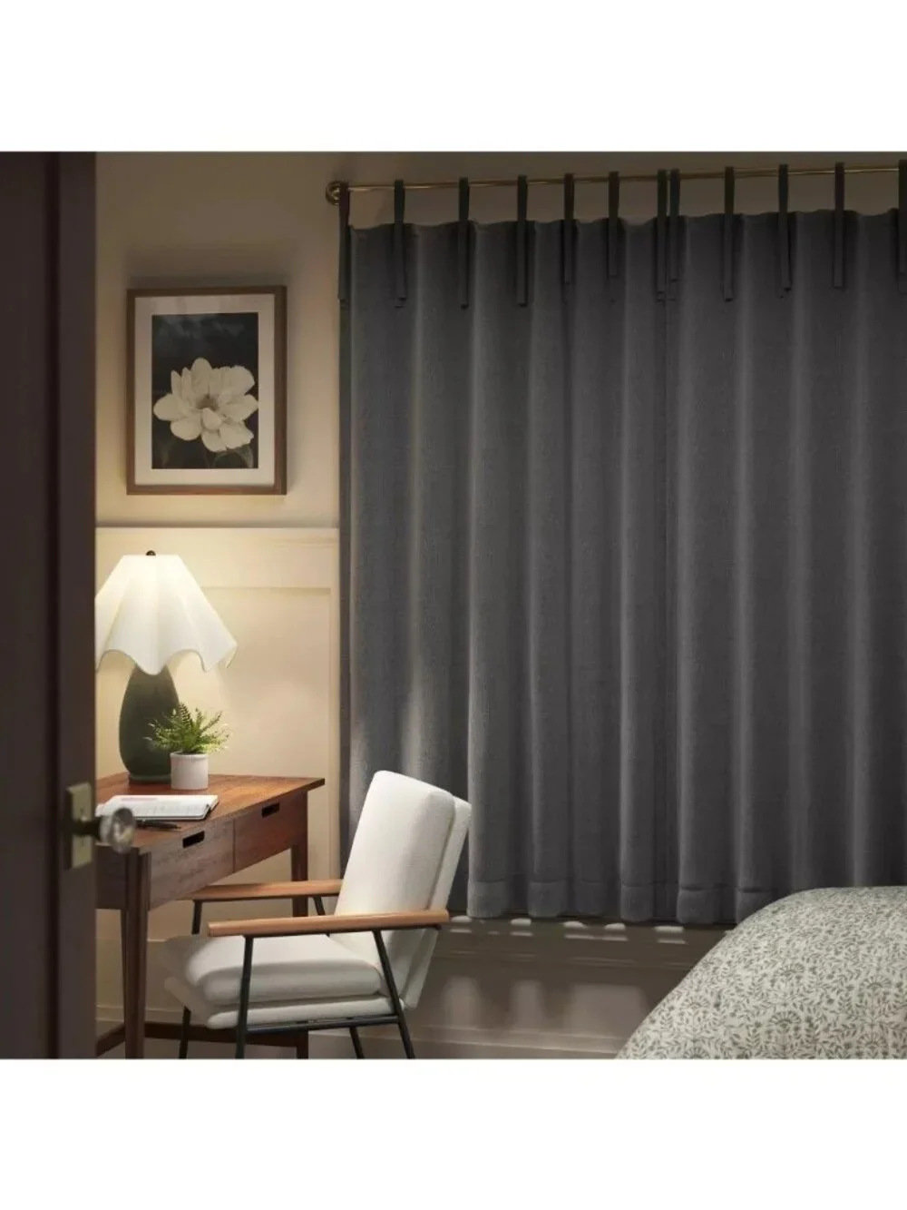 Threshold Aruba Tie Top Hang Blackout & Lined Gray Curtain Panel 50